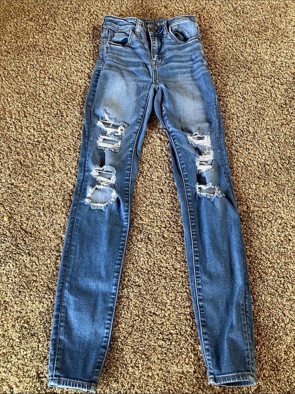American Eagle Outfitters Distressed Skinny Jeans - Medium Blue